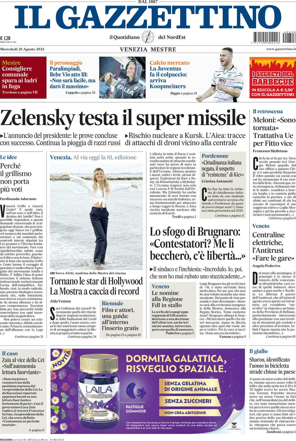 Prima-pagina-il-gazzettino-edizione-di-oggi-28-08-2024