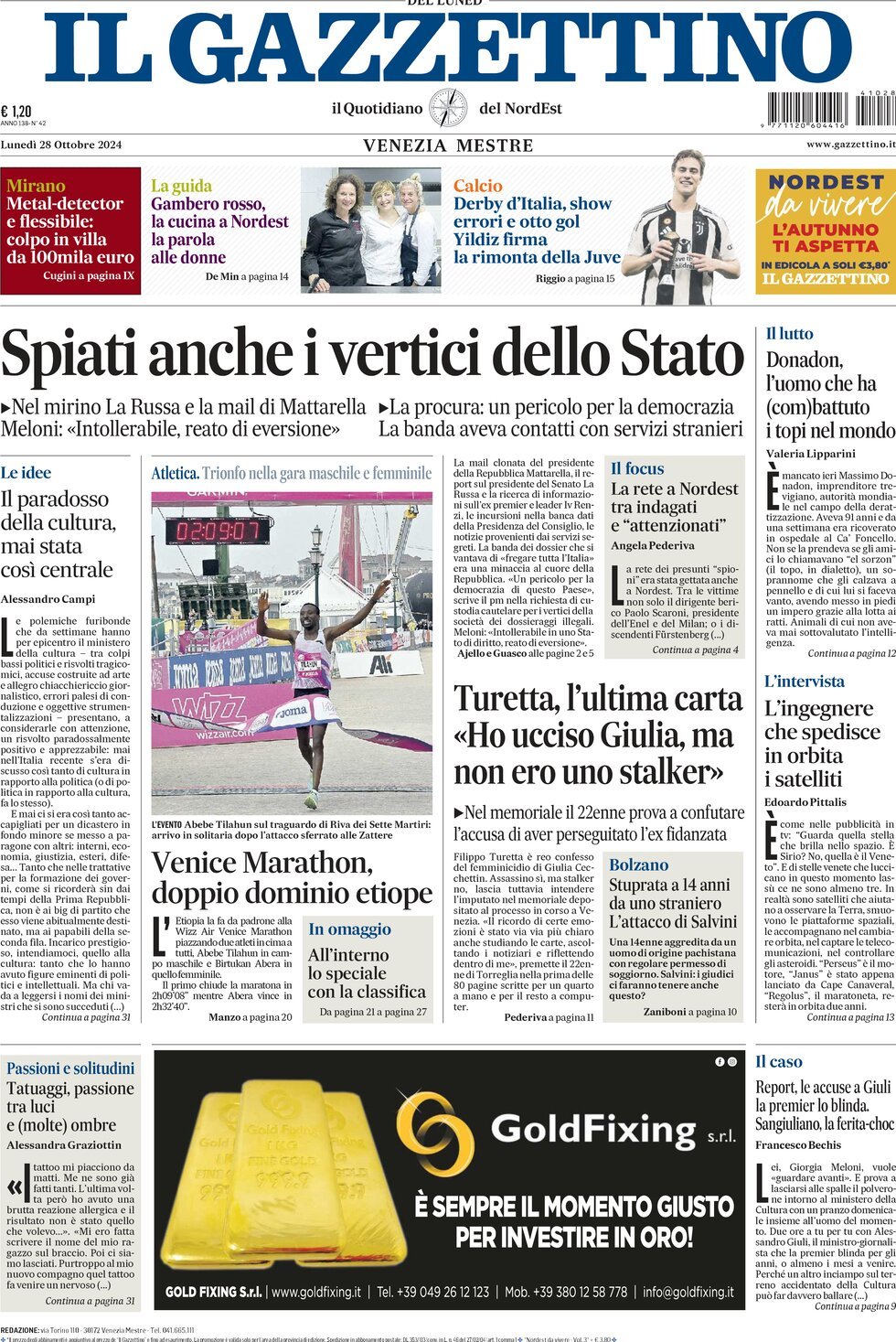 Prima-pagina-il-gazzettino-edizione-di-oggi-28-10-2024