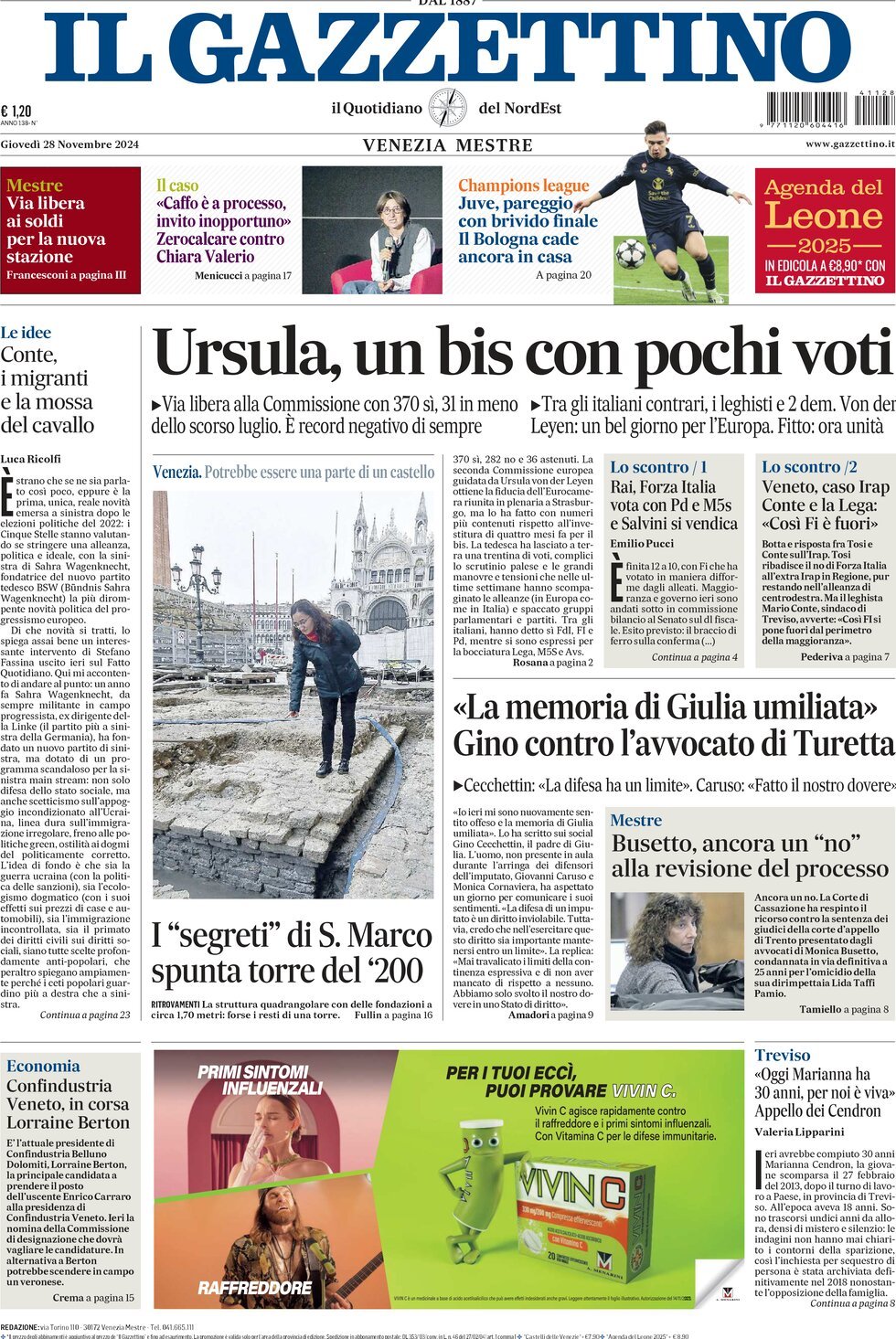 Prima-pagina-il-gazzettino-edizione-di-oggi-28-11-2024