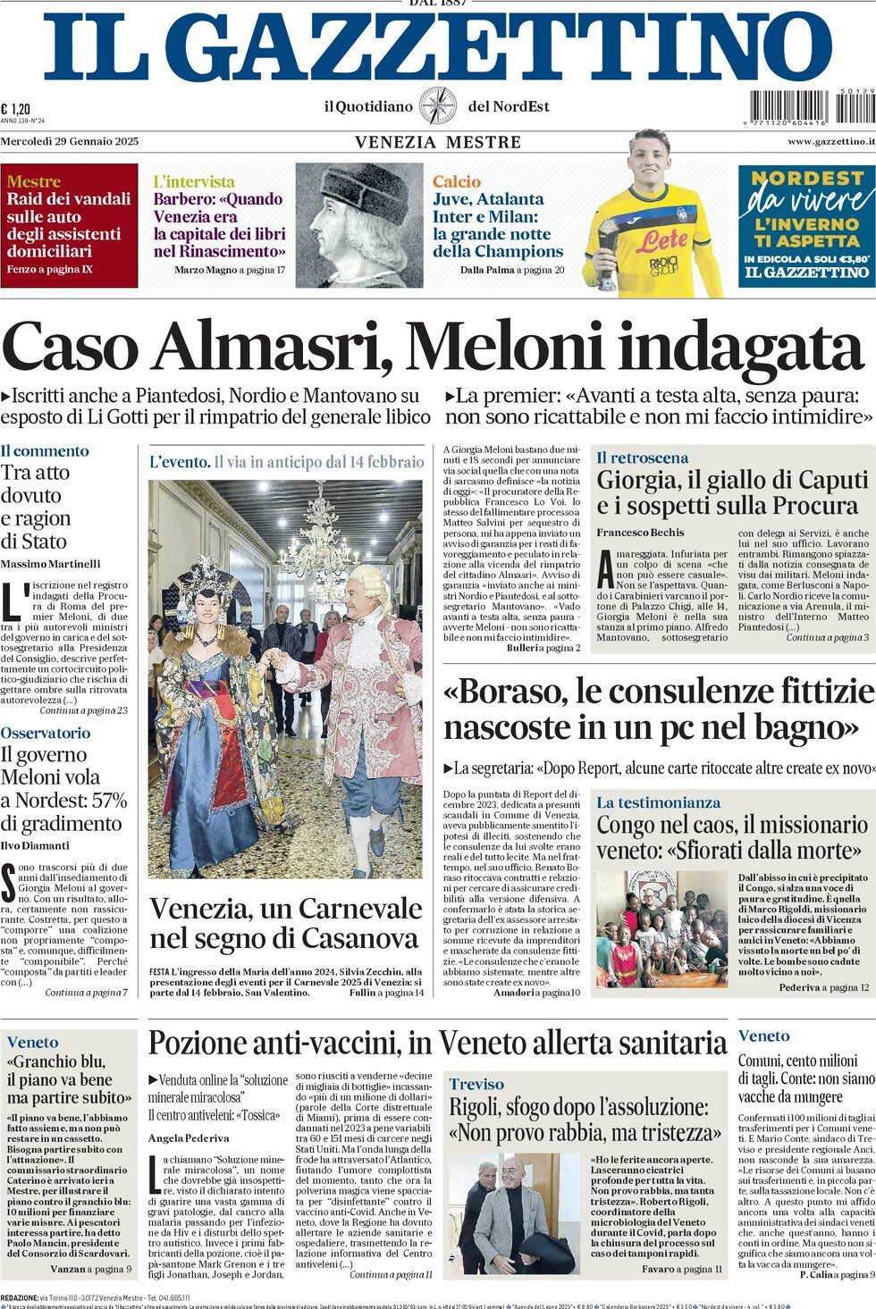 Prima-pagina-il-gazzettino-edizione-di-oggi-29-01-2025