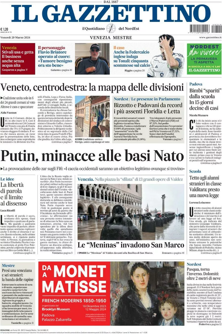 Prima-pagina-il-gazzettino-edizione-di-oggi-29-03-2024