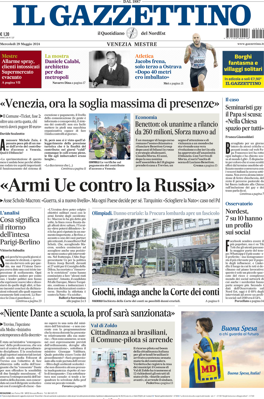 Prima-pagina-il-gazzettino-edizione-di-oggi-29-05-2024