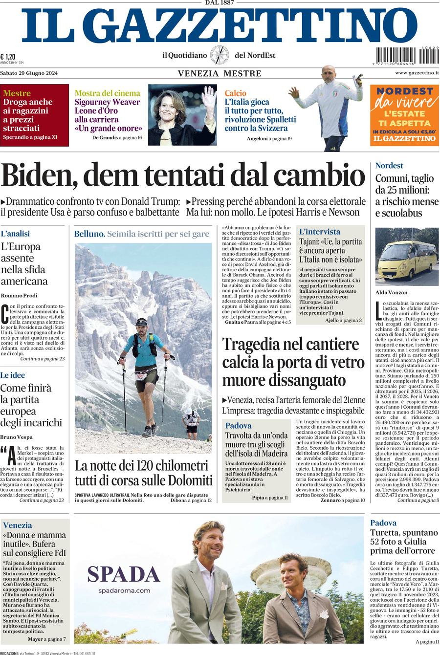 Prima-pagina-il-gazzettino-edizione-di-oggi-29-06-2024