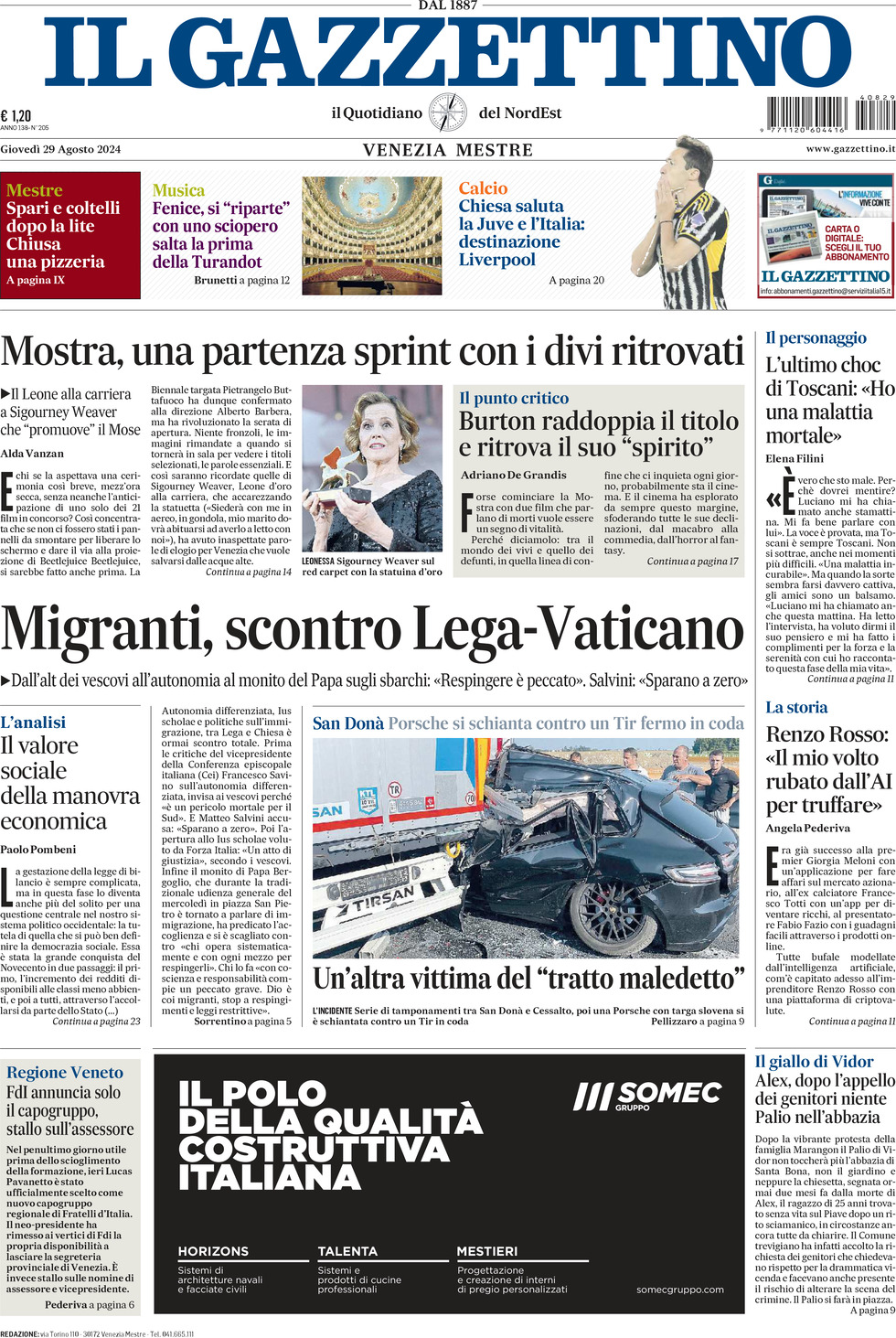 Prima-pagina-il-gazzettino-edizione-di-oggi-29-08-2024