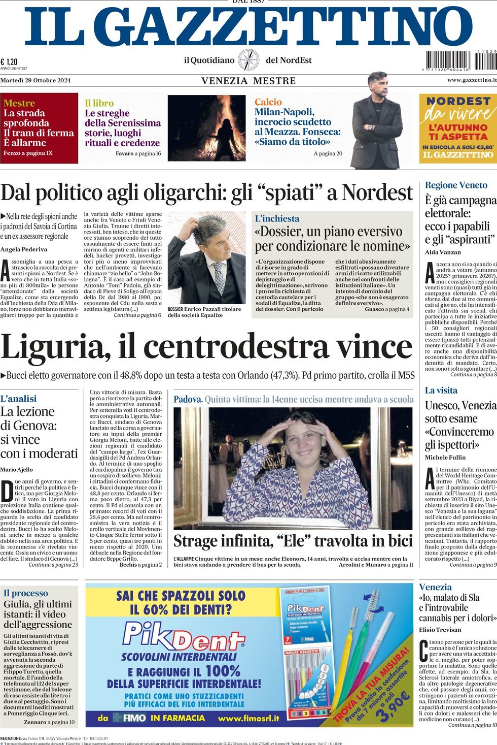 Prima-pagina-il-gazzettino-edizione-di-oggi-29-10-2024