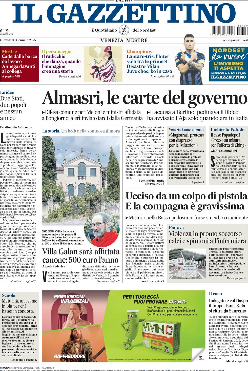 Prima-pagina-il-gazzettino-edizione-di-oggi-30-01-2025