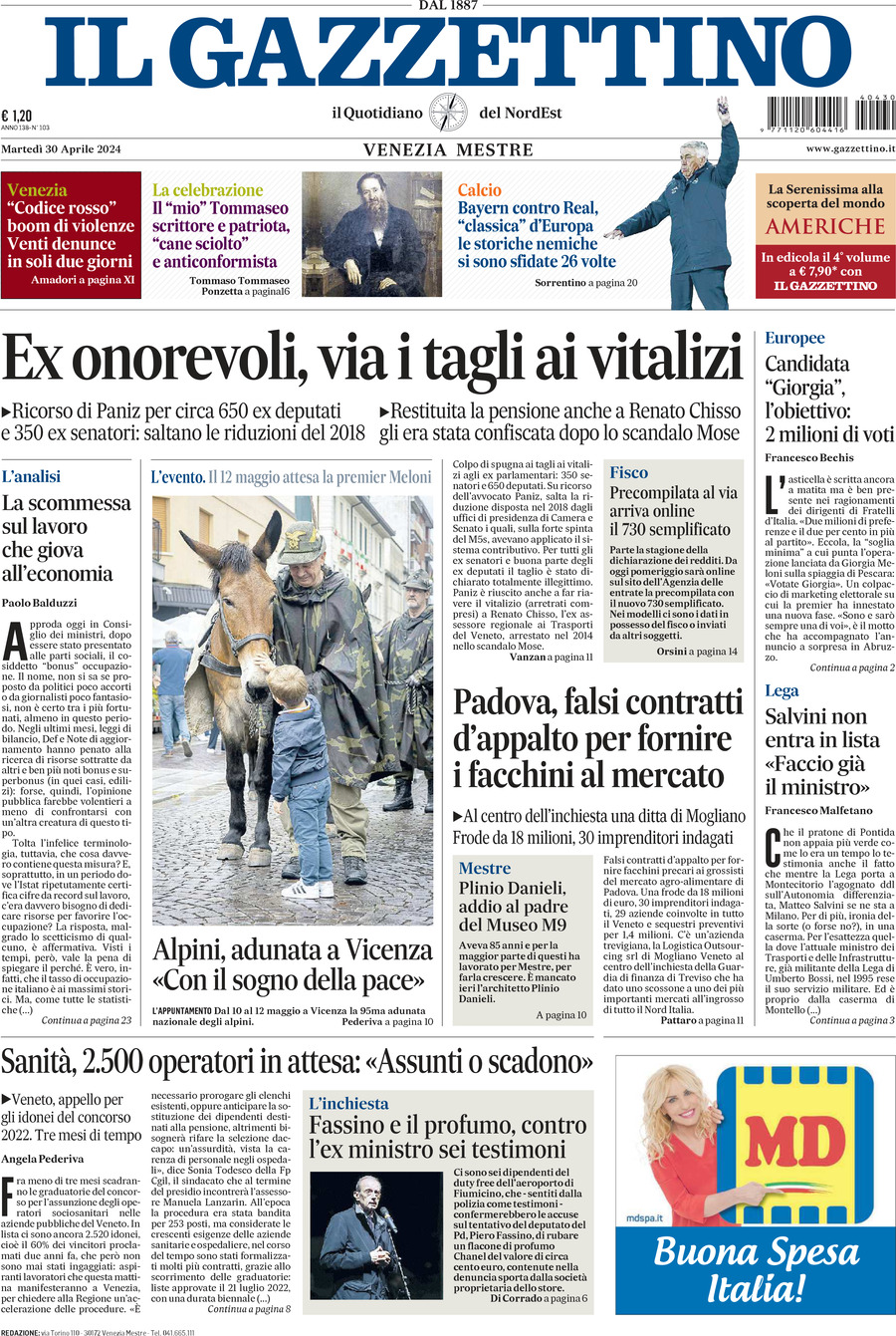 Prima-pagina-il-gazzettino-edizione-di-oggi-30-04-2024