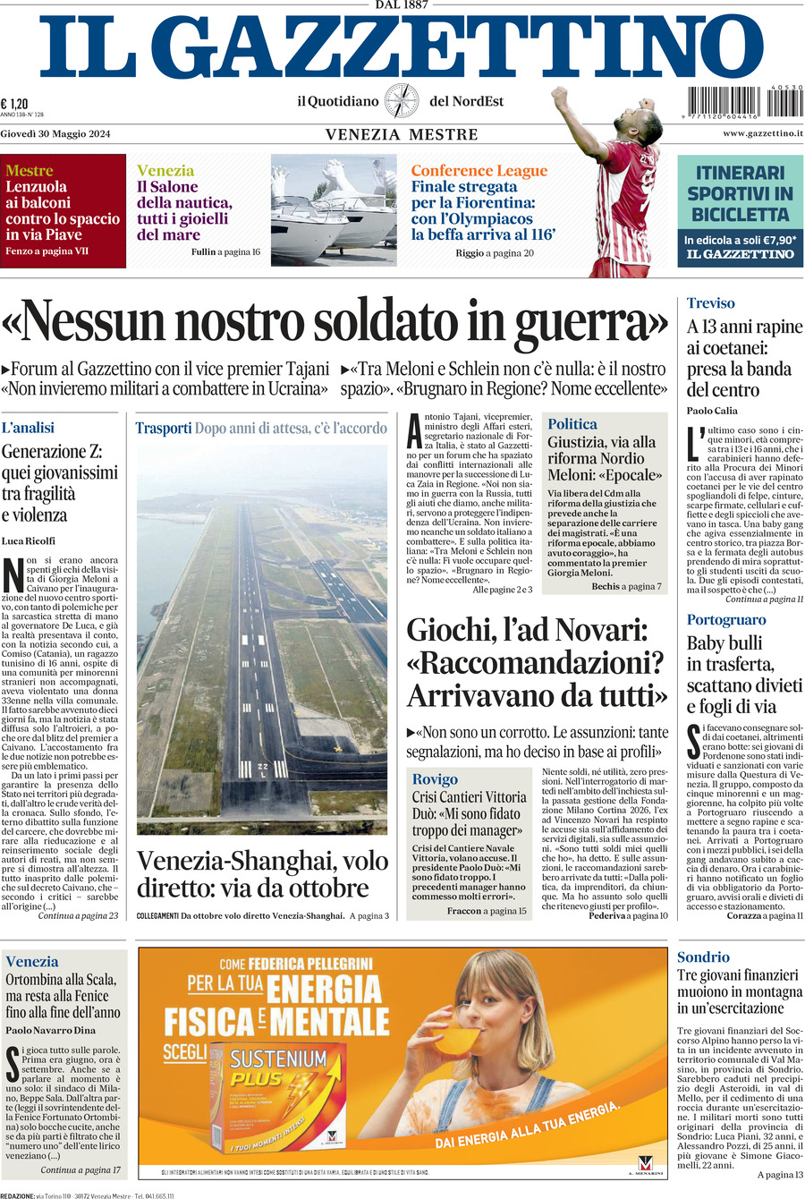 Prima-pagina-il-gazzettino-edizione-di-oggi-30-05-2024