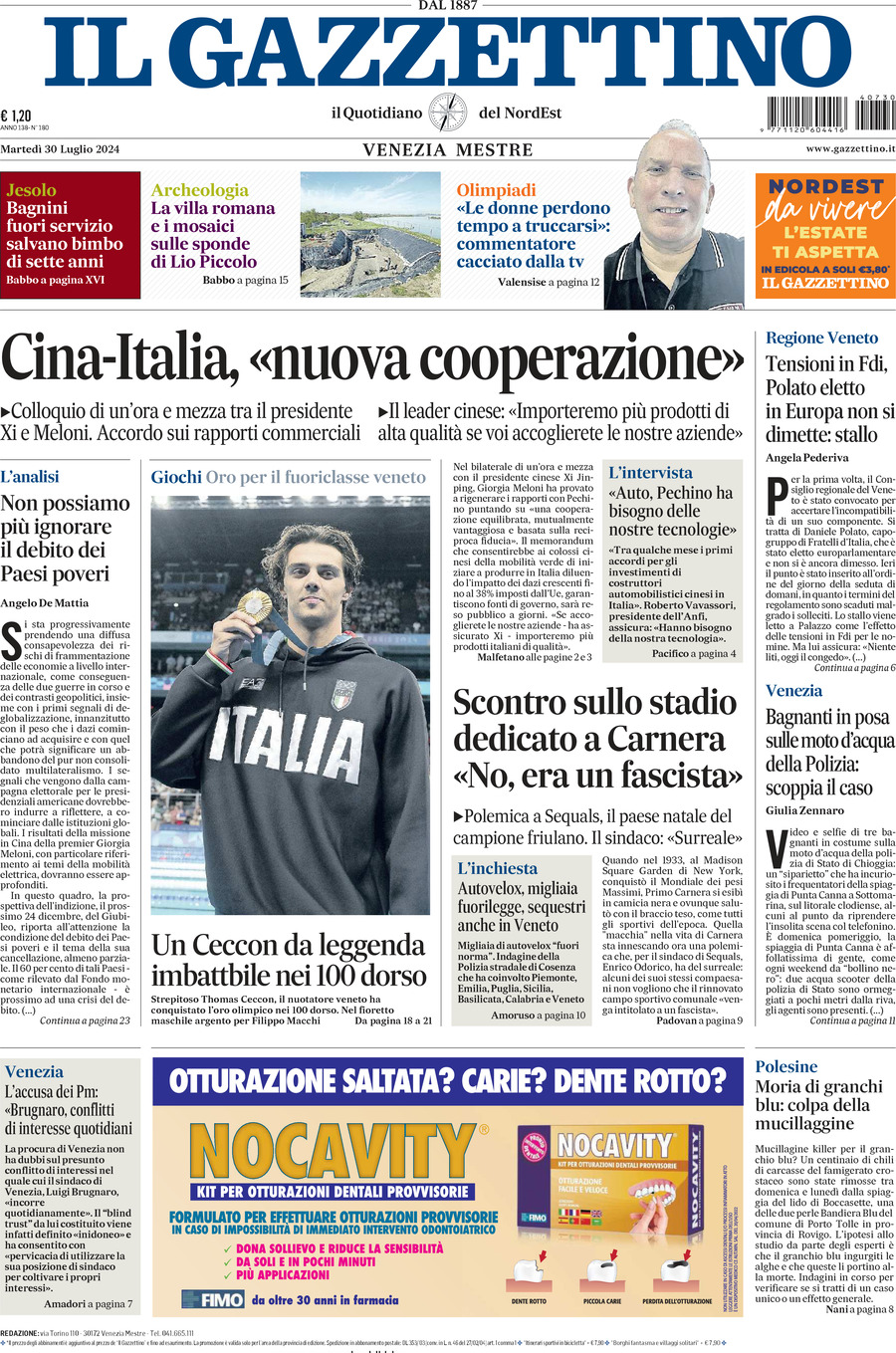 Prima-pagina-il-gazzettino-edizione-di-oggi-30-07-2024