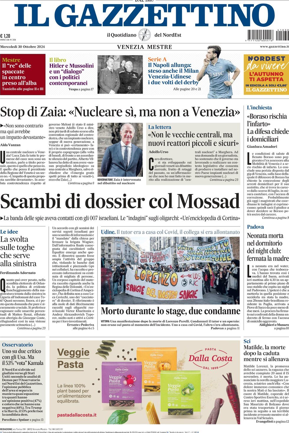 Prima-pagina-il-gazzettino-edizione-di-oggi-30-10-2024