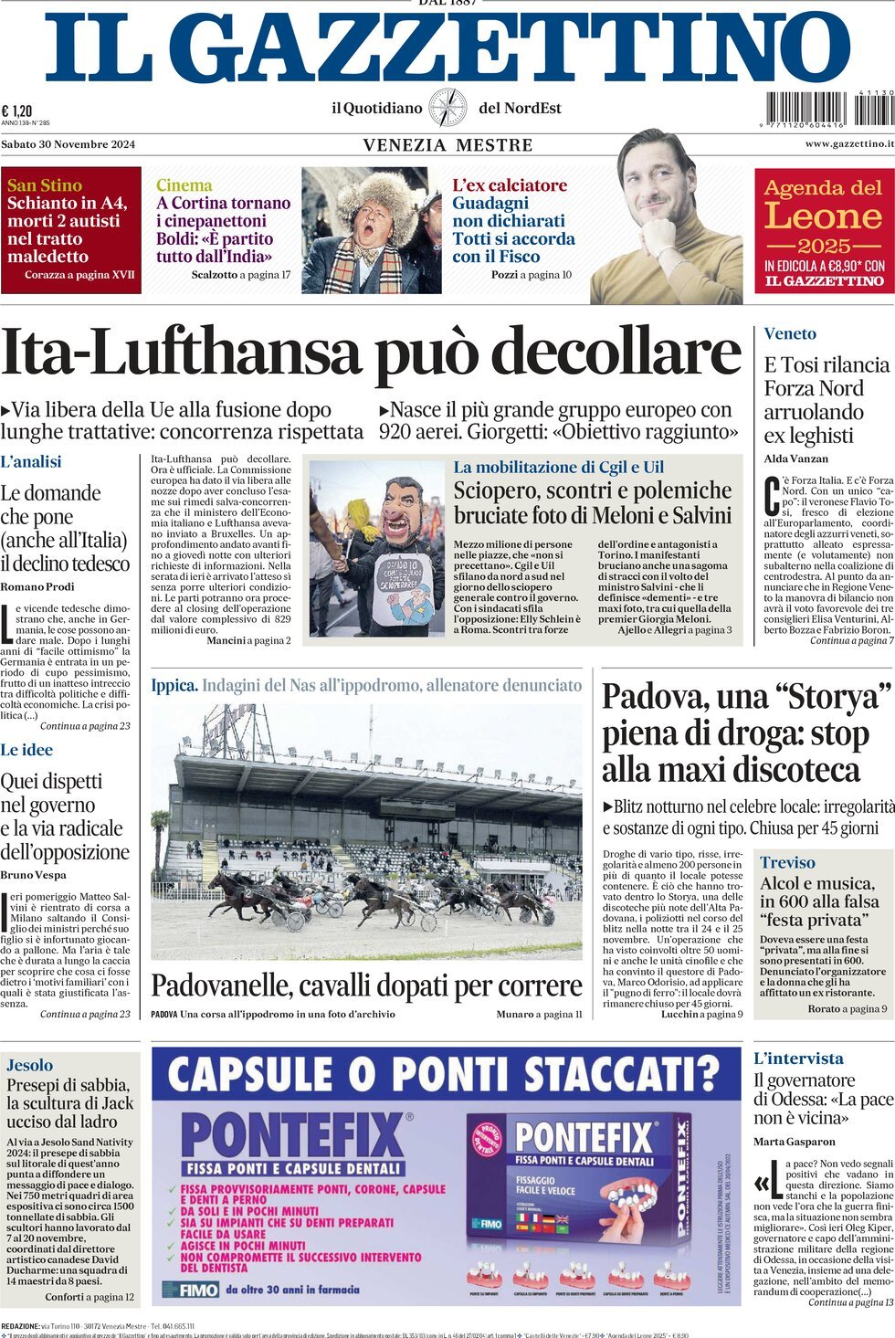 Prima-pagina-il-gazzettino-edizione-di-oggi-30-11-2024