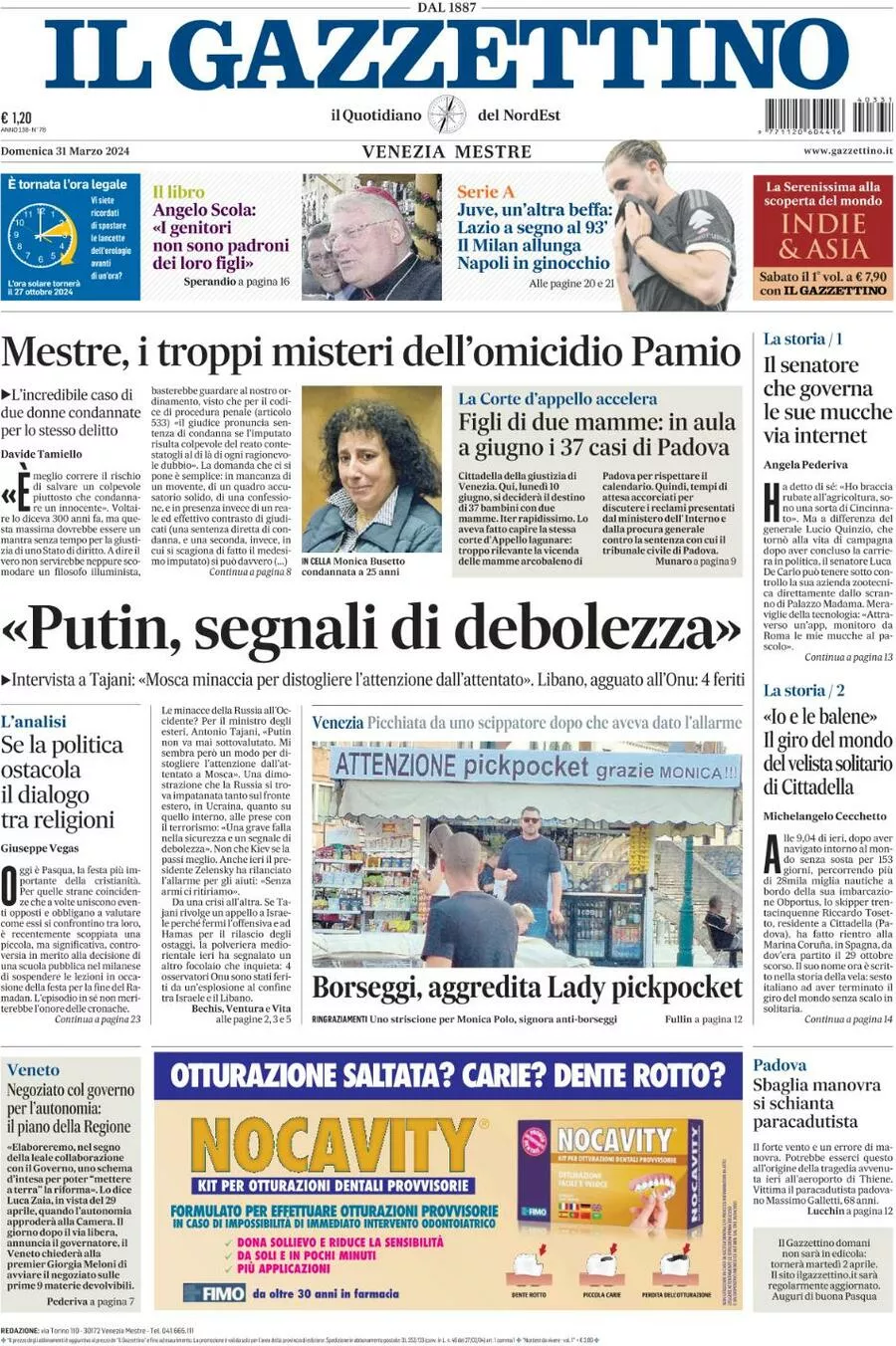 Prima-pagina-il-gazzettino-edizione-di-oggi-31-03-2024