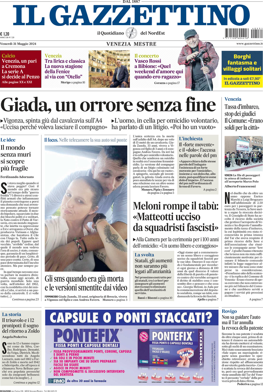 Prima-pagina-il-gazzettino-edizione-di-oggi-31-05-2024