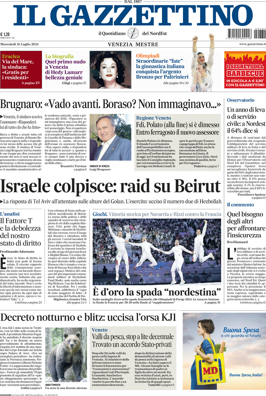 Prima-pagina-il-gazzettino-edizione-di-oggi-31-07-2024