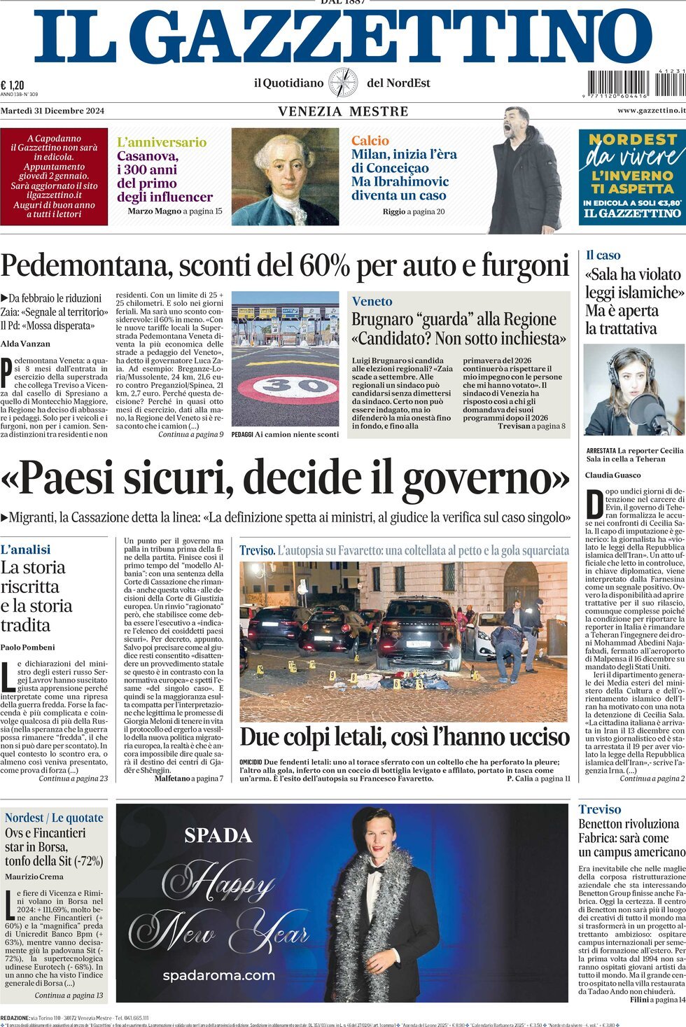 Prima-pagina-il-gazzettino-edizione-di-oggi-31-12-2024