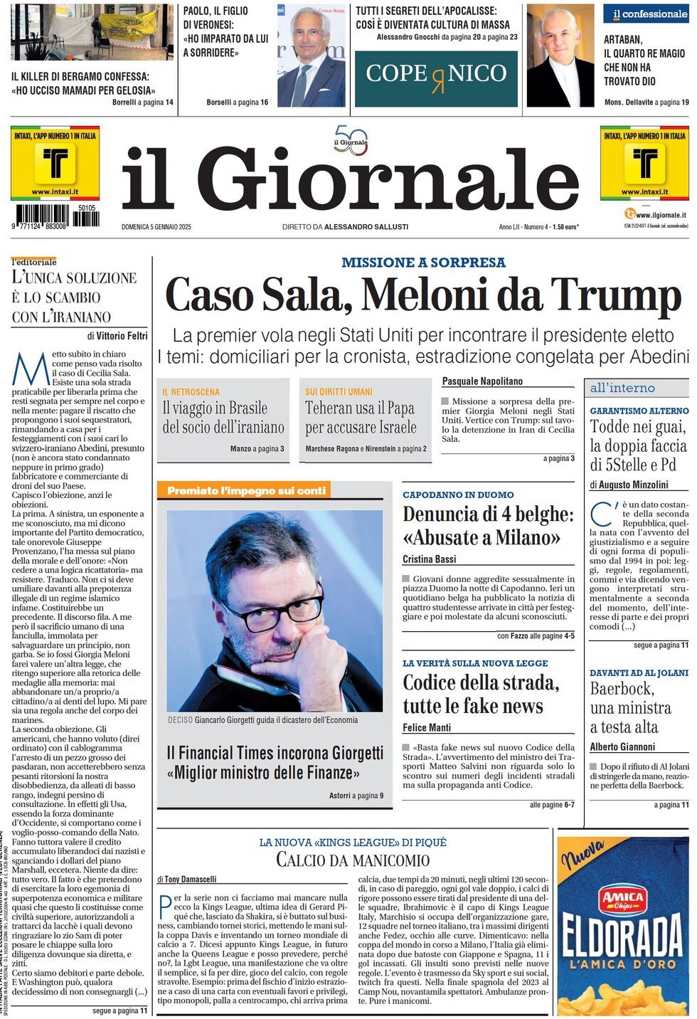 Prima-pagina-libero-edizione-di-oggi-05-01-2025