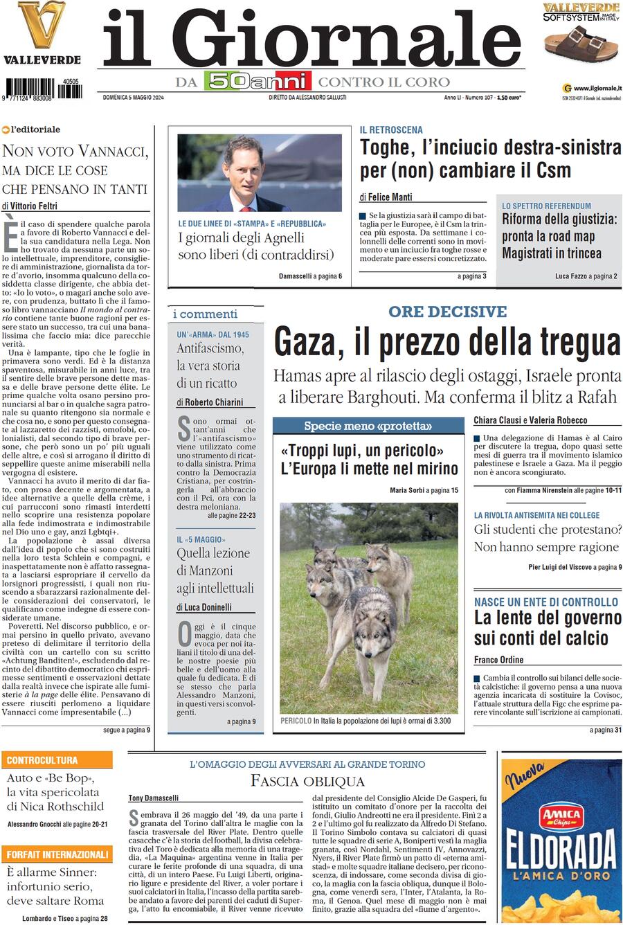 Prima-pagina-libero-edizione-di-oggi-05-05-2024