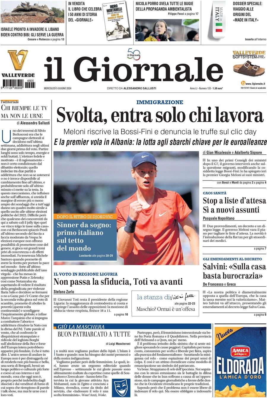 Prima-pagina-libero-edizione-di-oggi-05-06-2024