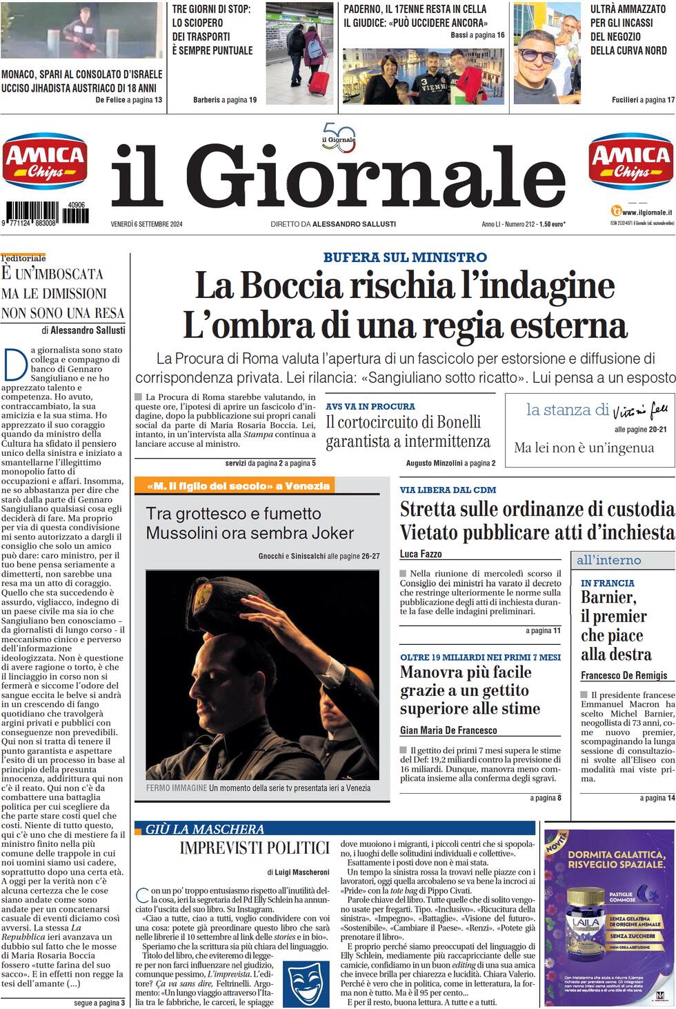 Prima-pagina-libero-edizione-di-oggi-06-09-2024