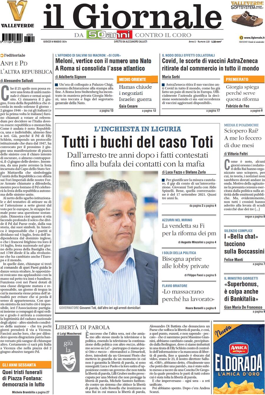 Prima-pagina-libero-edizione-di-oggi-09-05-2024