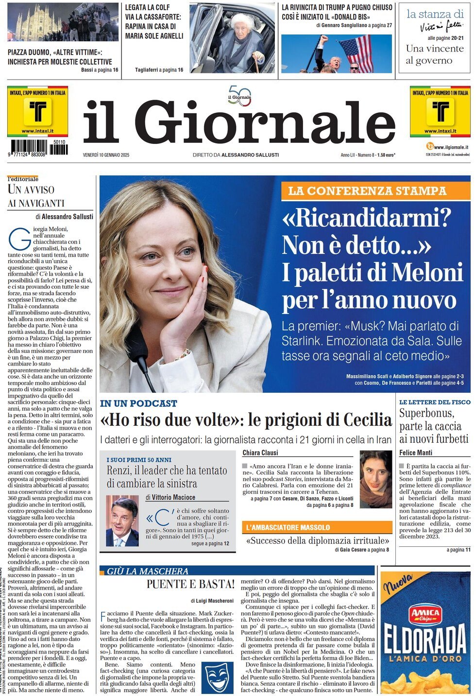 Prima-pagina-libero-edizione-di-oggi-10-01-2025