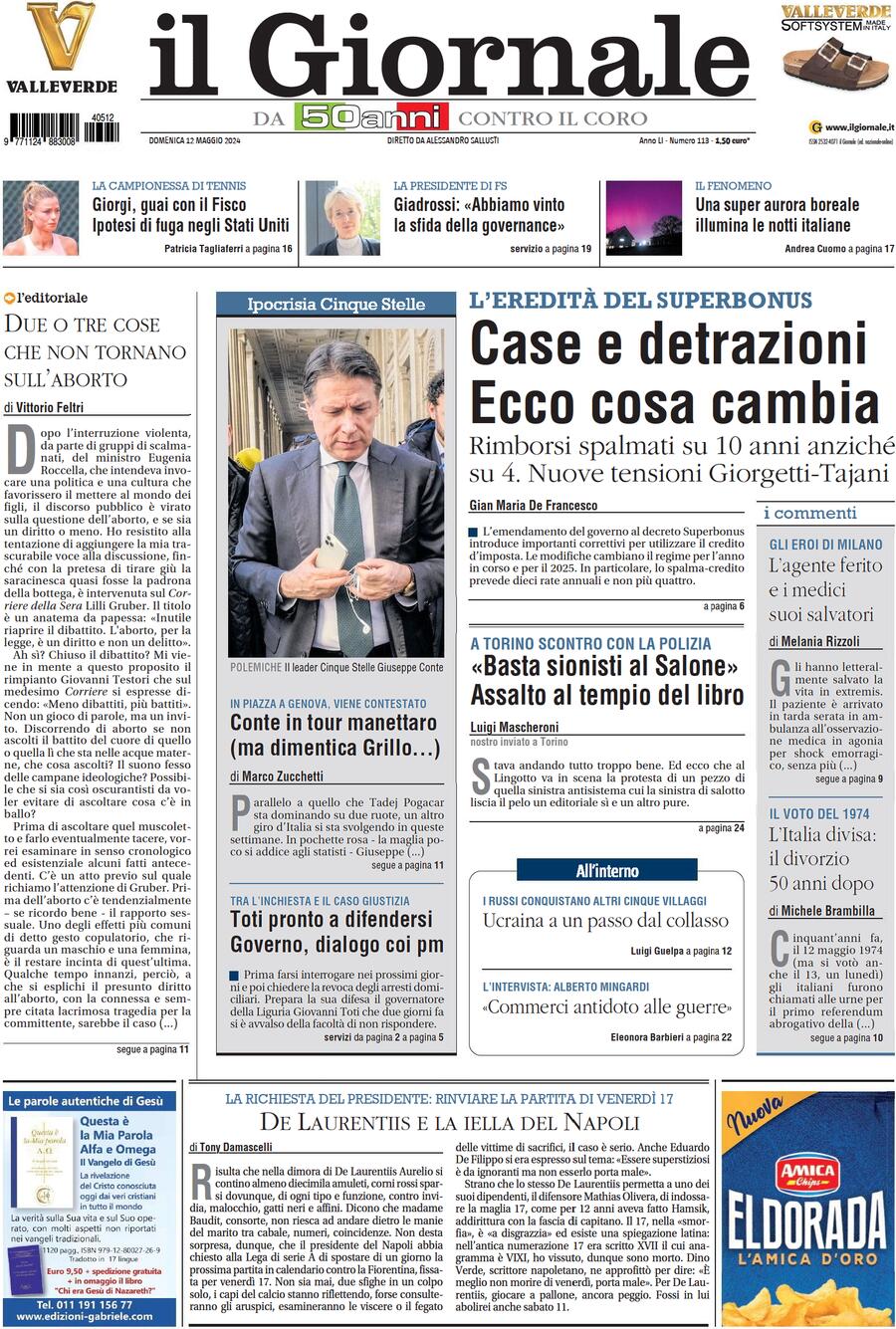 Prima-pagina-libero-edizione-di-oggi-12-05-2024