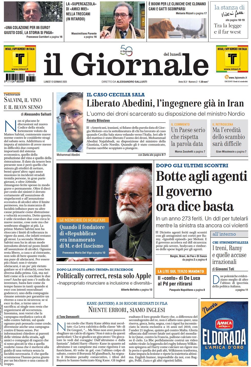 Prima-pagina-libero-edizione-di-oggi-13-01-2025