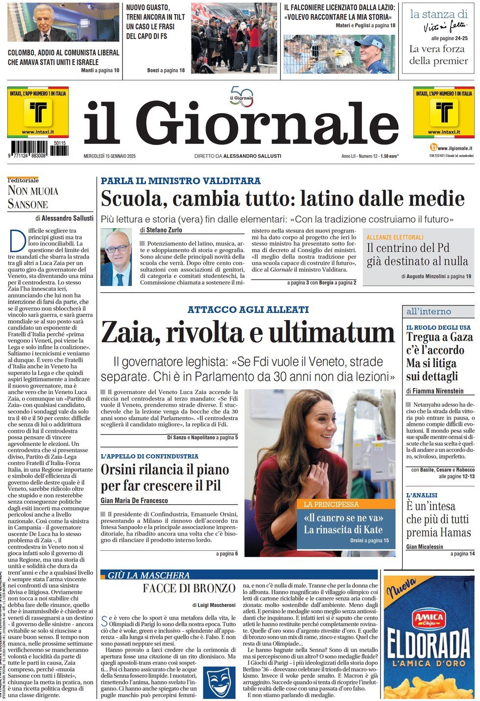 Prima-pagina-libero-edizione-di-oggi-15-01-2025