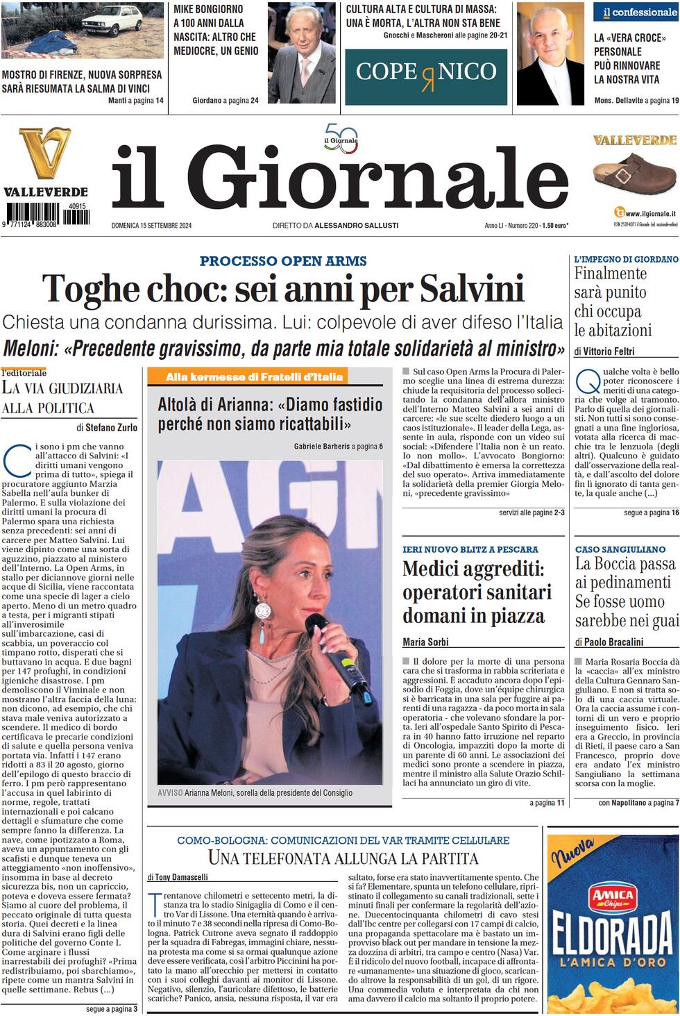 Prima-pagina-libero-edizione-di-oggi-15-09-2024