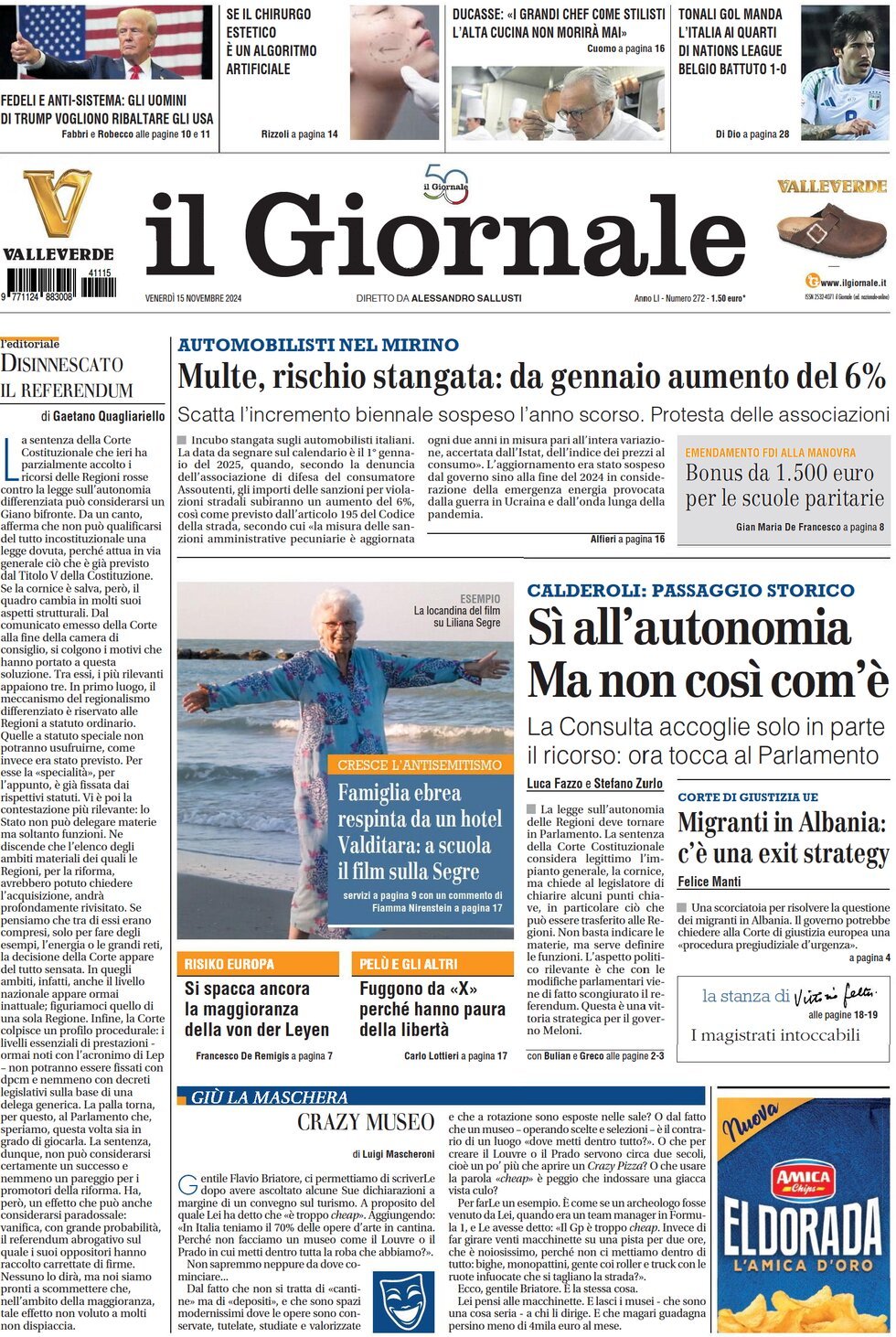 Prima-pagina-libero-edizione-di-oggi-15-11-2024