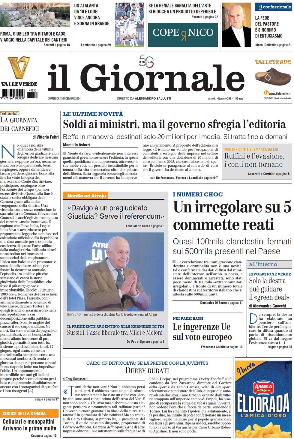 Prima-pagina-libero-edizione-di-oggi-15-12-2024