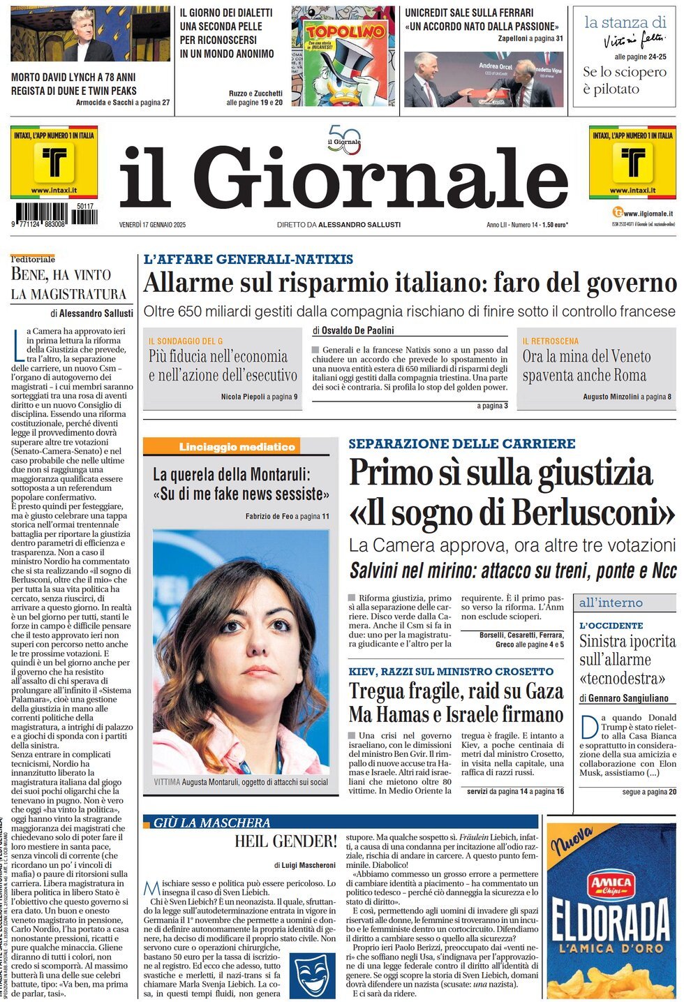 Prima-pagina-libero-edizione-di-oggi-17-01-2025