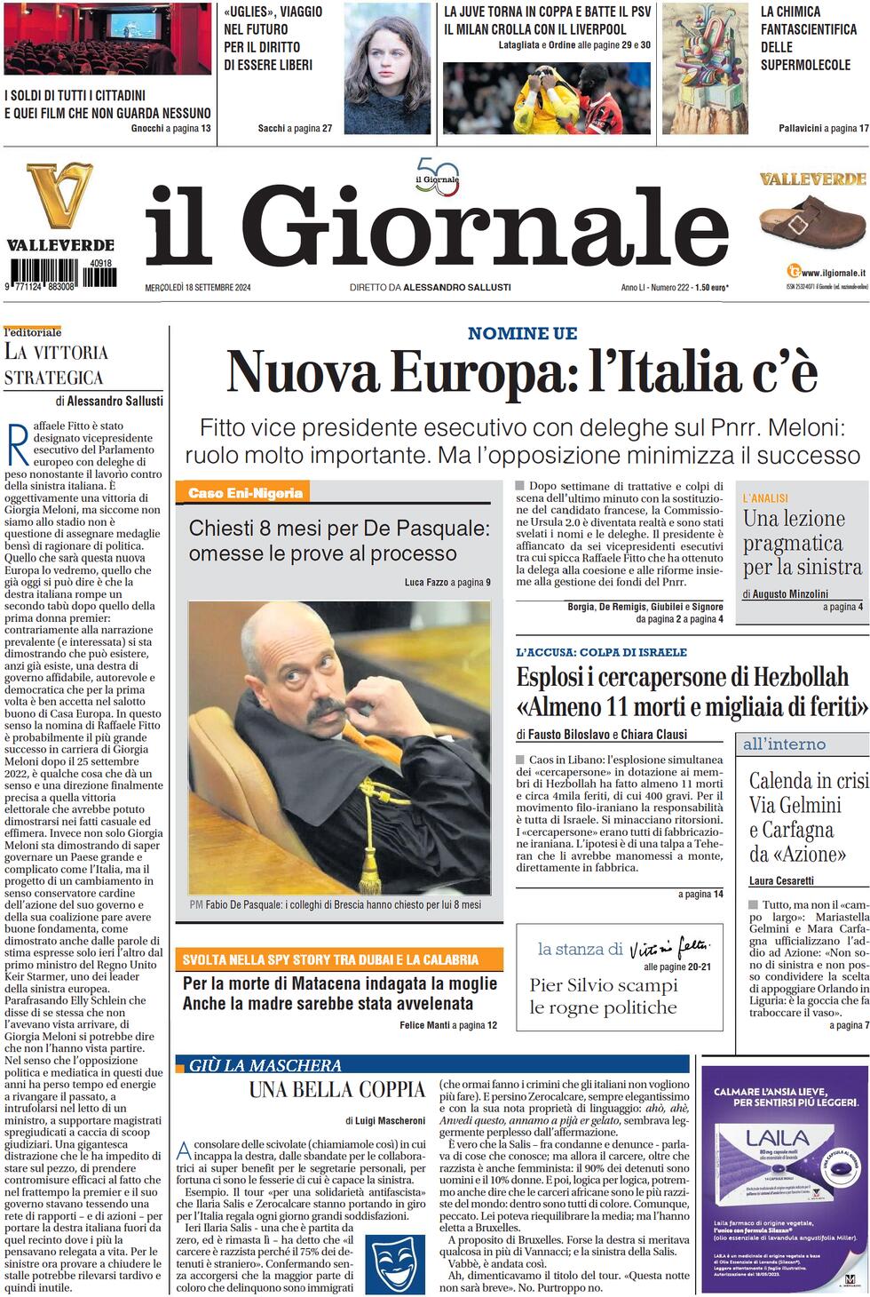 Prima-pagina-libero-edizione-di-oggi-18-09-2024