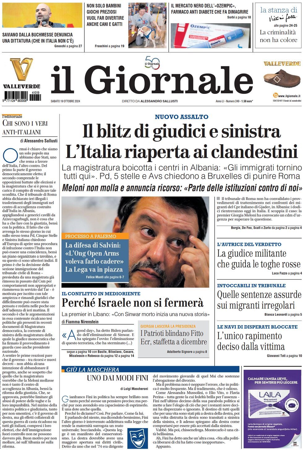 Prima-pagina-libero-edizione-di-oggi-19-10-2024