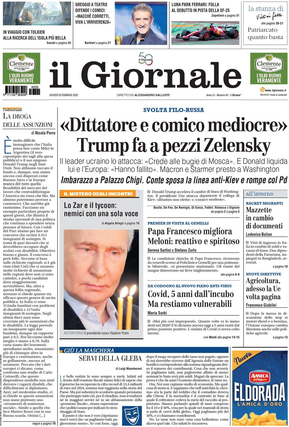 Prima-pagina-libero-edizione-di-oggi-20-02-2025