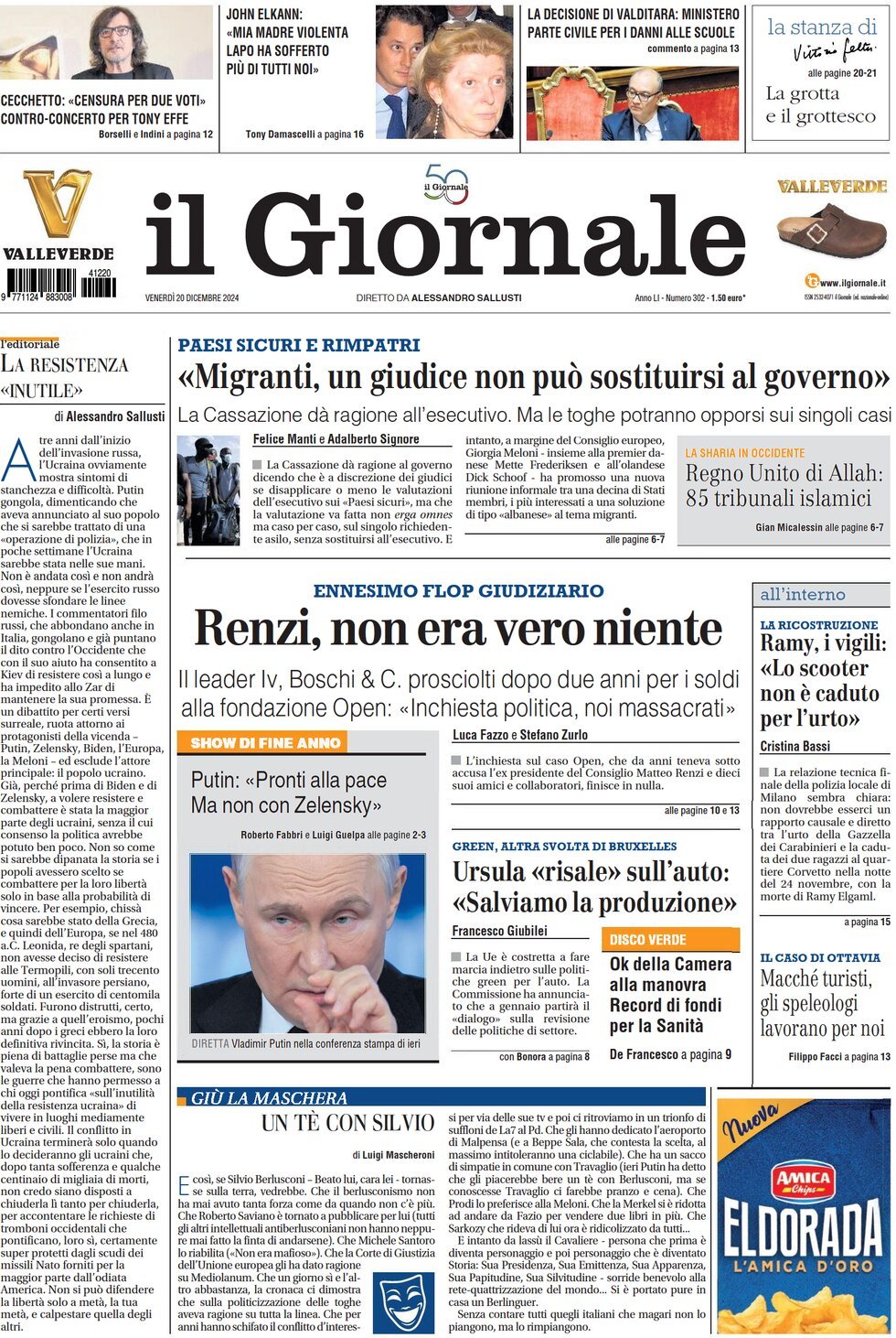 Prima-pagina-libero-edizione-di-oggi-20-12-2024