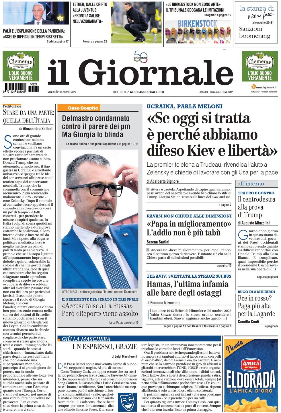 Prima-pagina-libero-edizione-di-oggi-21-02-2025