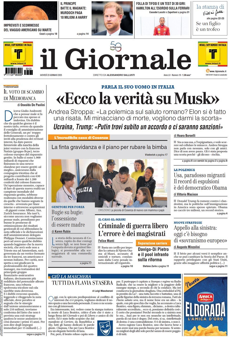 Prima-pagina-libero-edizione-di-oggi-23-01-2025