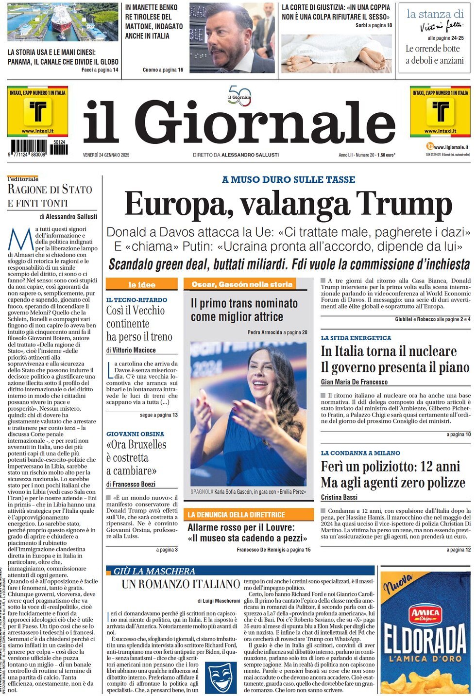 Prima-pagina-libero-edizione-di-oggi-24-01-2025