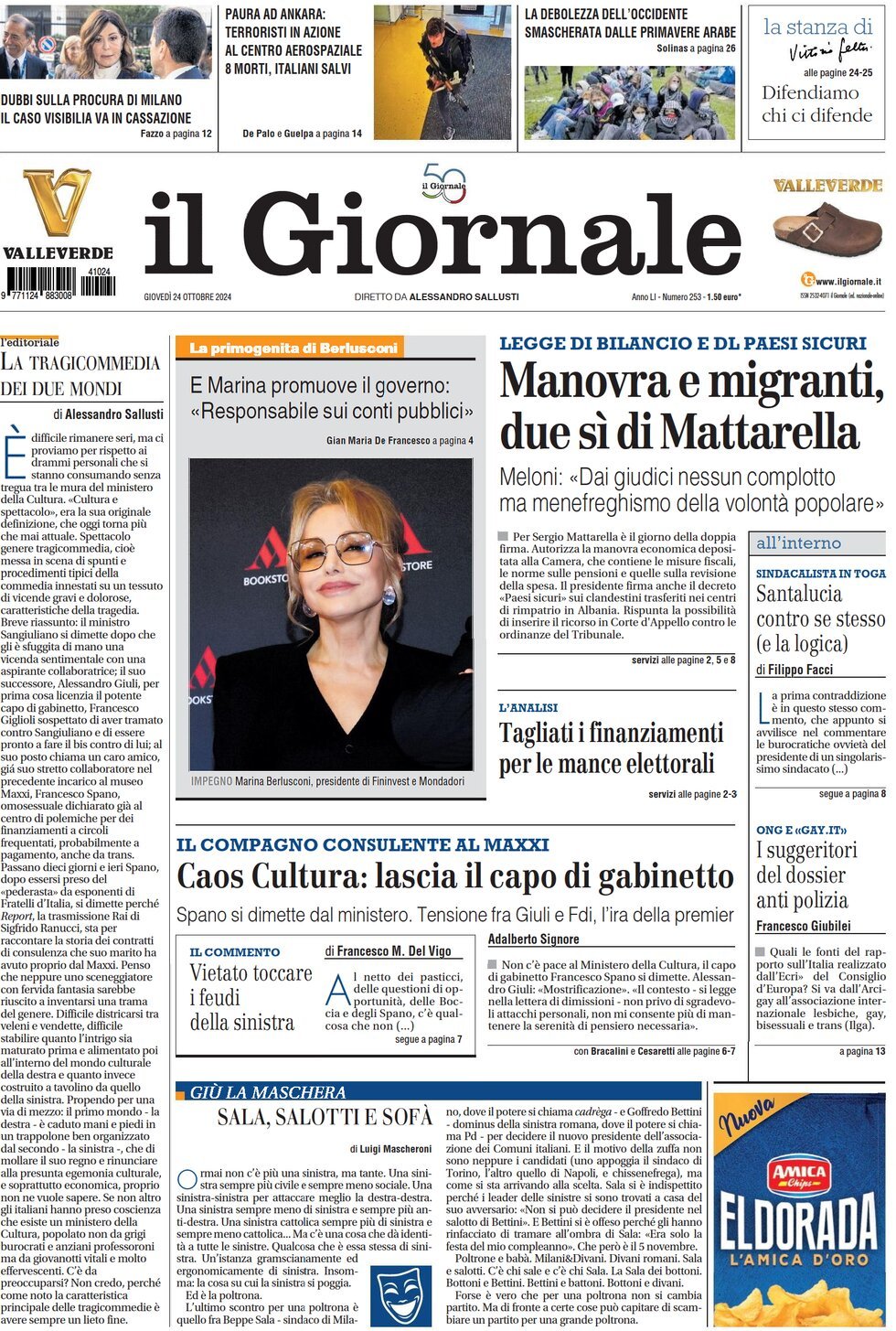 Prima-pagina-libero-edizione-di-oggi-24-10-2024