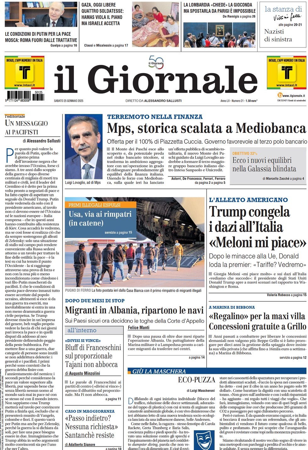 Prima-pagina-libero-edizione-di-oggi-25-01-2025