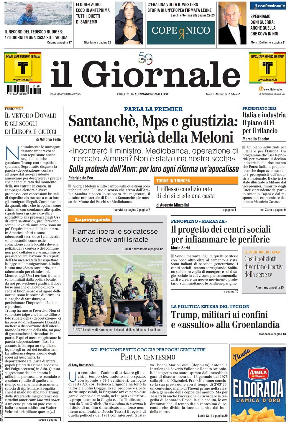 Prima-pagina-libero-edizione-di-oggi-26-01-2025