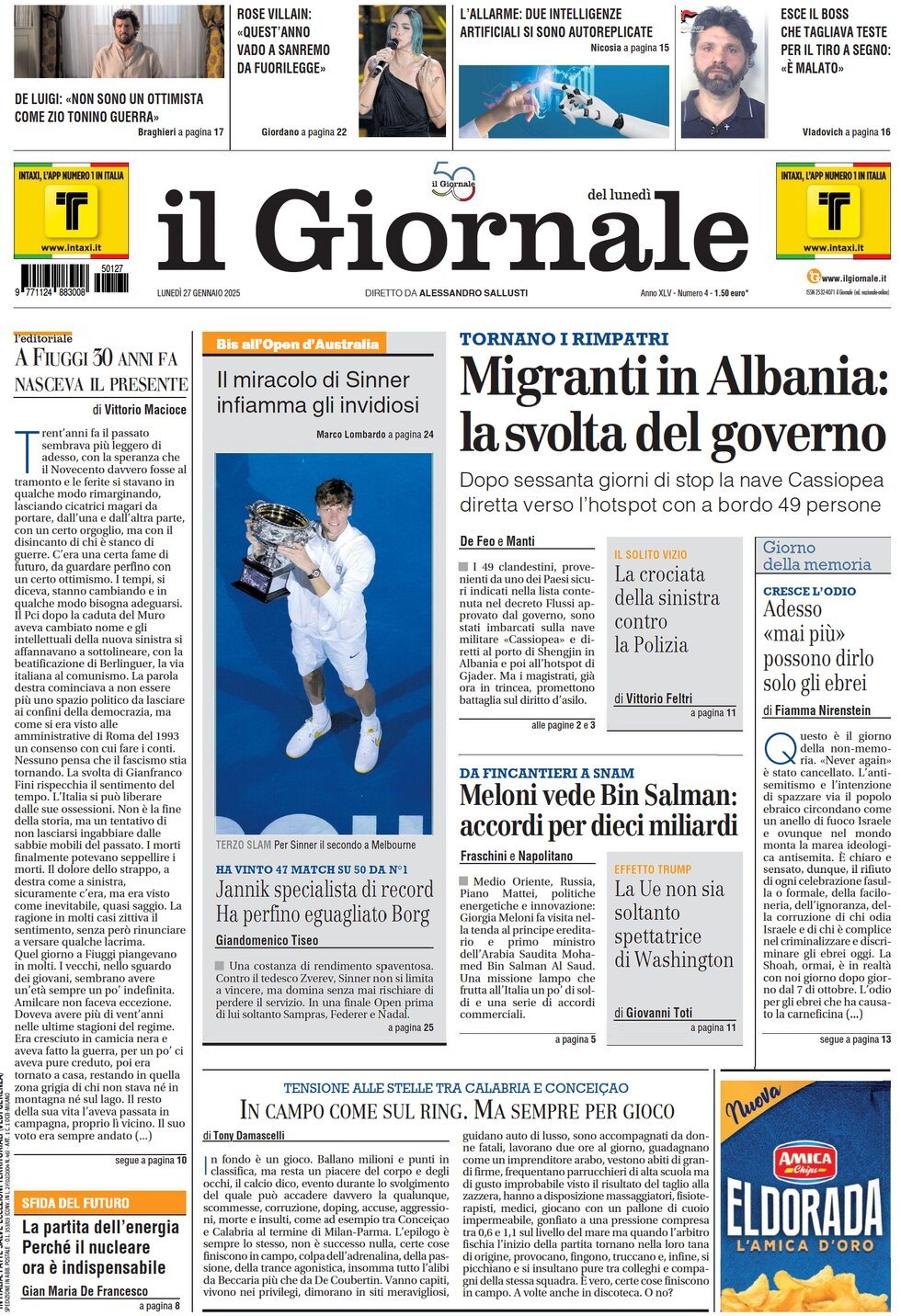 Prima-pagina-libero-edizione-di-oggi-27-01-2025