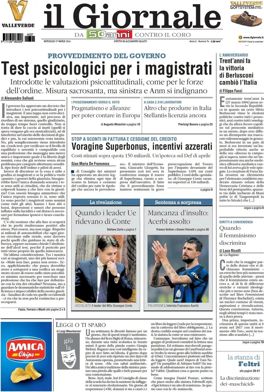 Prima-pagina-libero-edizione-di-oggi-27-03-2024