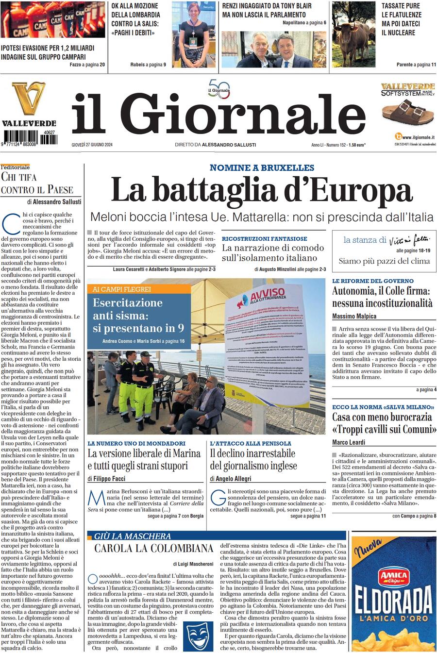 Prima-pagina-libero-edizione-di-oggi-27-06-2024