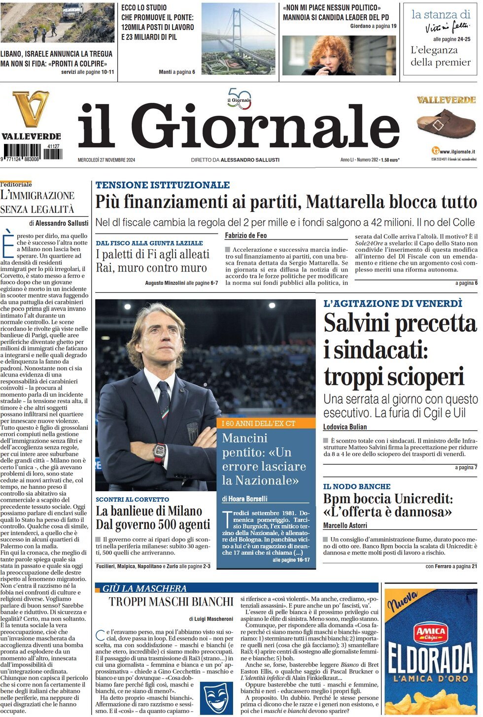 Prima-pagina-libero-edizione-di-oggi-27-11-2024