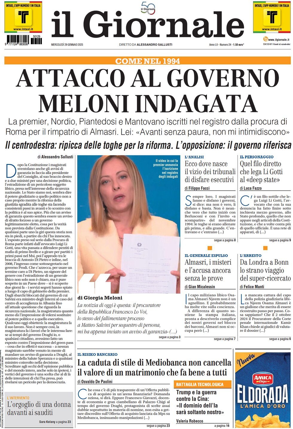 Prima-pagina-libero-edizione-di-oggi-29-01-2025