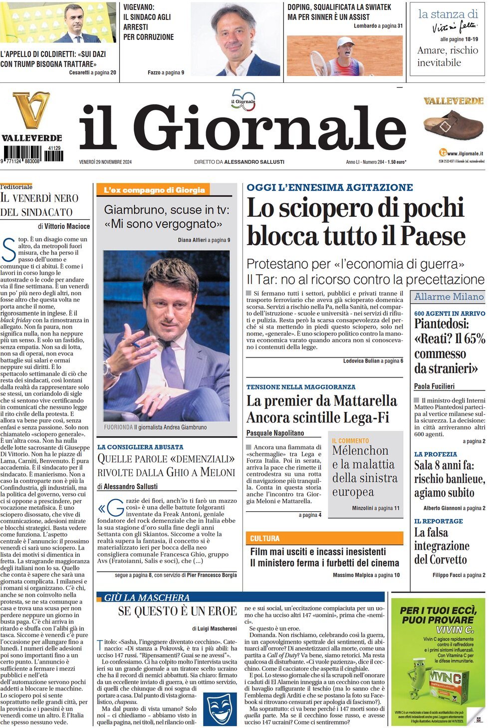 Prima-pagina-libero-edizione-di-oggi-29-11-2024