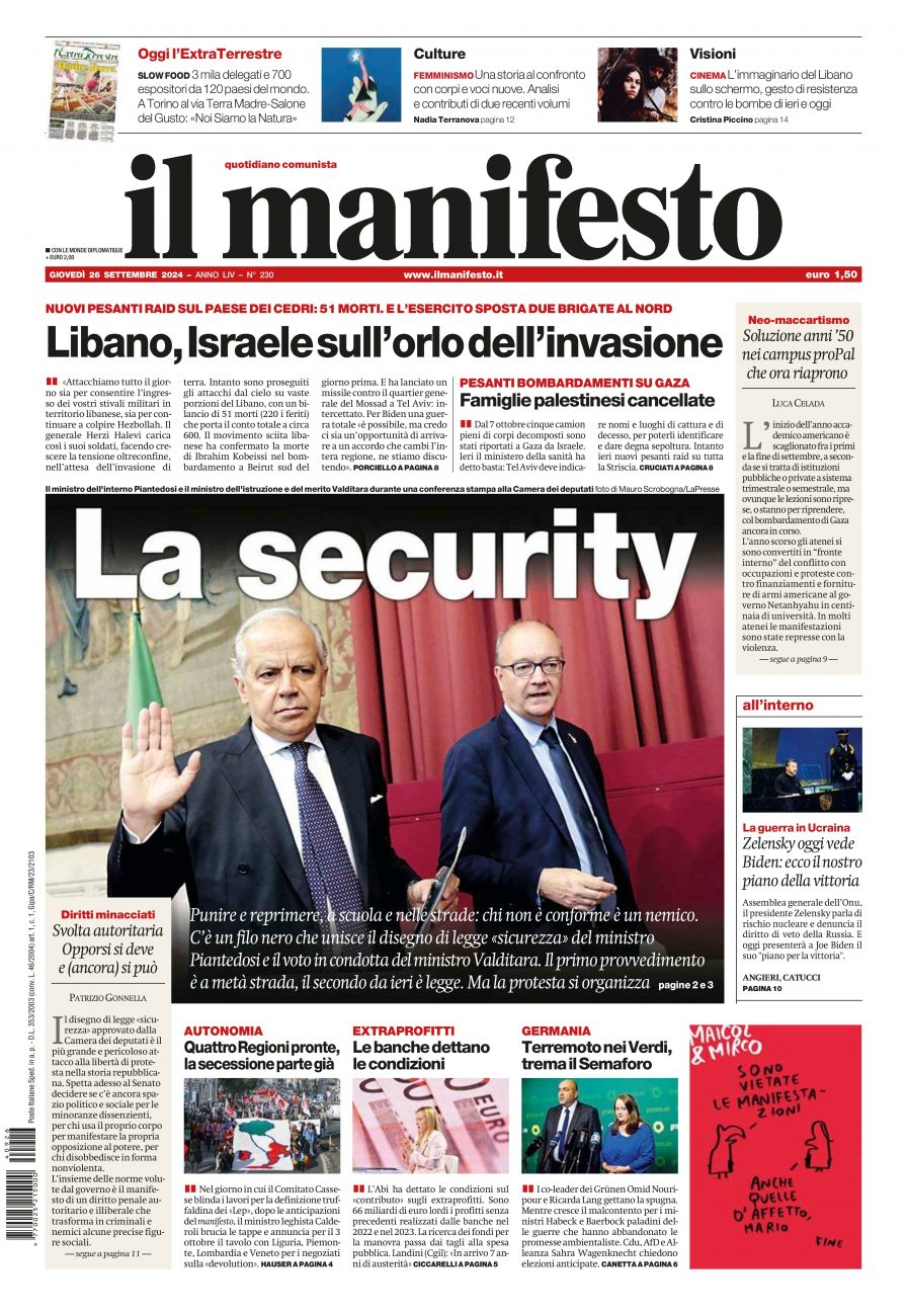 Prima-pagina-il-manifesto-edizione-del-20240926