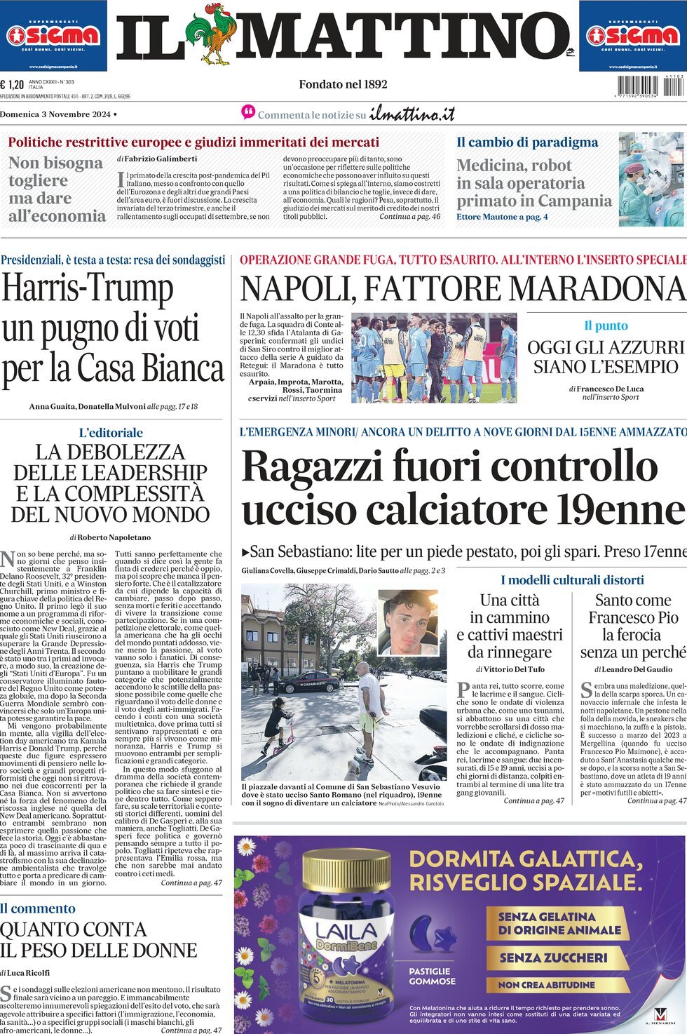 Prima-pagina-il-mattino-edizione-di-oggi-03-11-2024